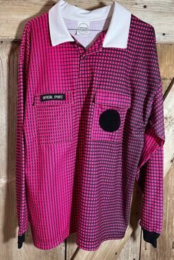 VTG 1994 Official Sports Adidas Fuchsia & Black Checkered Soccer Referee Jersey